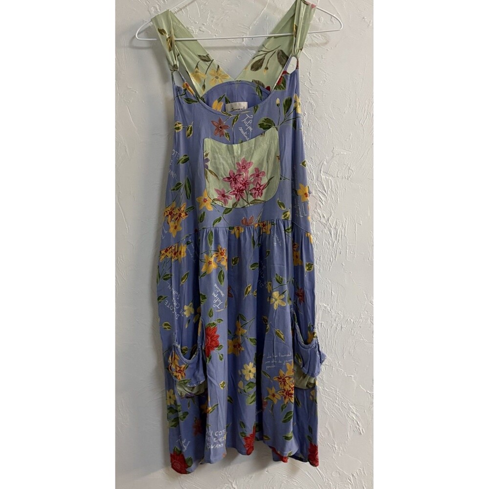 Sareet VintageBlue Multicolor Floral Scoop Neck Sleeveless Sundress w/ Pockets S